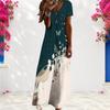 Women Plus Size V Neck Short Sleeve Butterfly Floral Printed Straight Maxi Dress