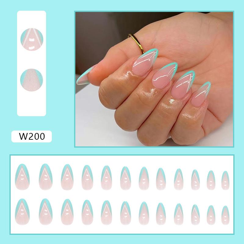 Water drop type pointed nail wearing nail piece boutique nail art lake green French edge simple pure desire nail piece
