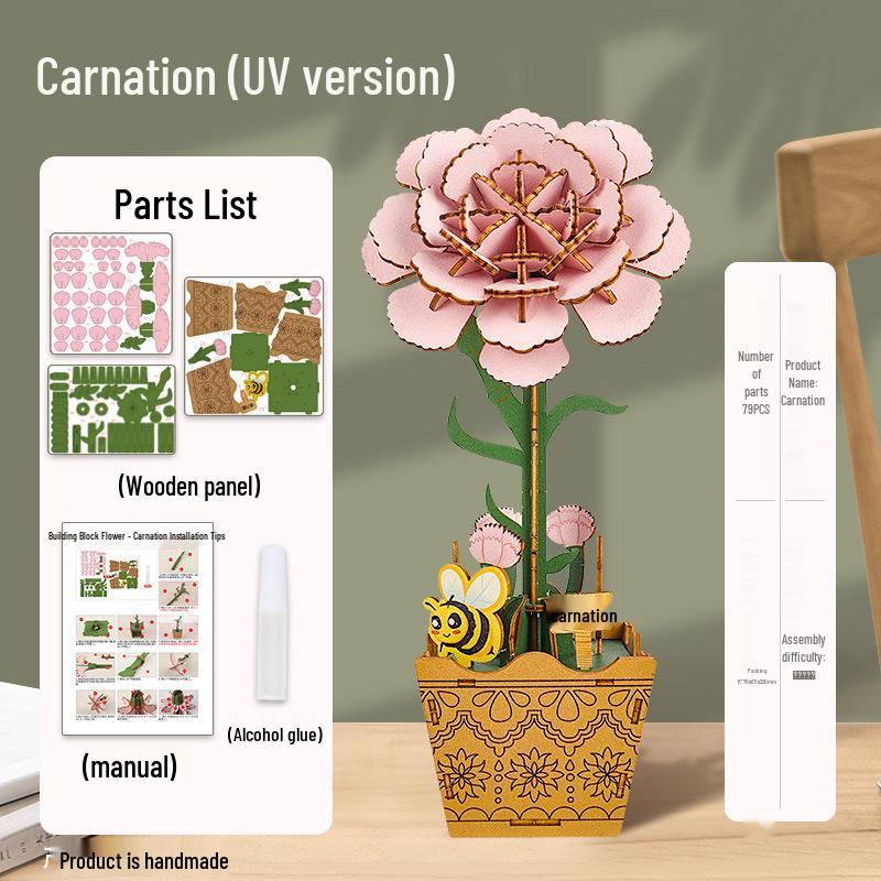 

Сделай сам Деревянный Пазл для Цветочной Композиции: Трехмерный букет из строительных блоков – Новогодний подарок ручной работы