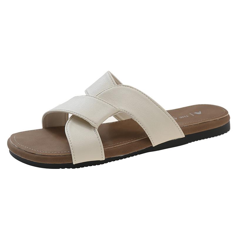 Cross-strapped Slippers Women's Summer Wear New Retro Style Casual Flat-bottomed Beach Non-slip Sandals