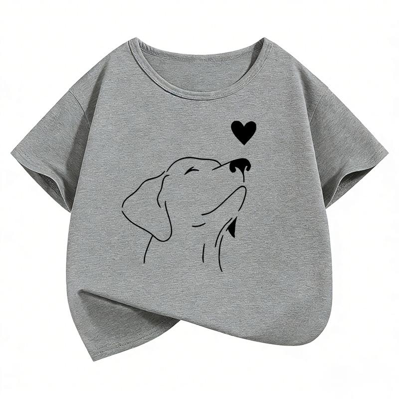 Funny Dog with Love Heart Design T Shirts Printed Kids Childrens Tshirt Boys Girls Summer Spring Casual Top Tee