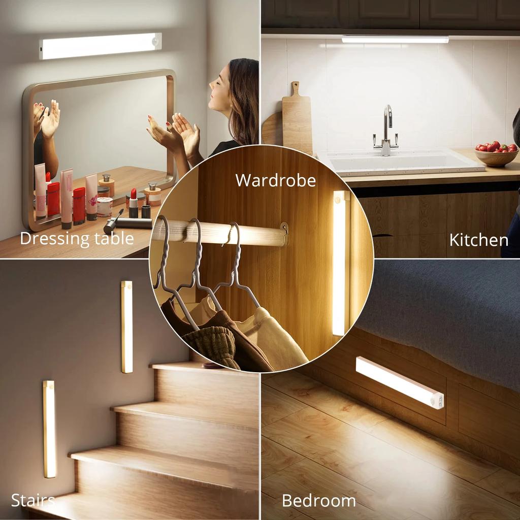 LED Hareket Sensörlü Işık Kablosuz LED Gece Lambası Tip C Şarj Edilebilir Işık Dolap Gardırop Lambası Mutfak İçin Merdiven Arka Işığı