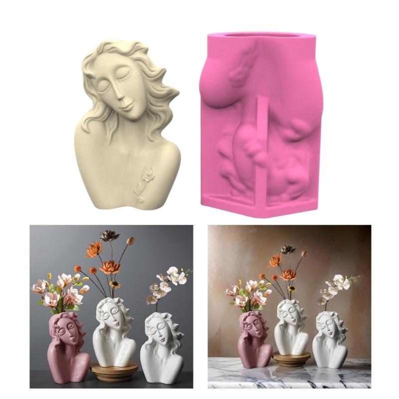 Succulent Planter Silicone Mould Girl Shape Handmade Concrete Vase Casting Mold Creative Resin Craft for Home Decors