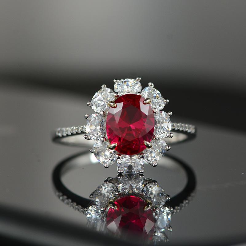 Tancise 7*9 smykker høy syntetisk rød perle ring kvinnelig s925 sterling sølv utsøkt innlagt ring.