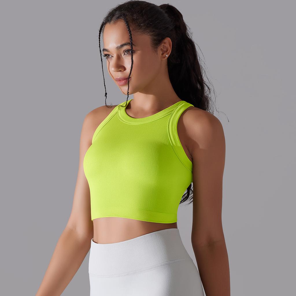 Nessaj Seamless Knit Solid Yoga Vest Sleeveless Sports Tank Top Running Fitness Top