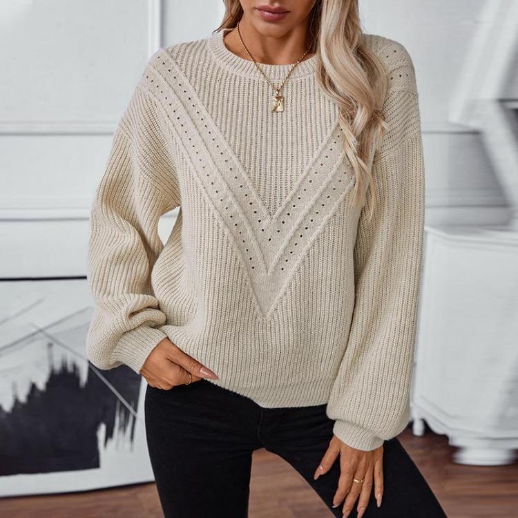 Locker Gestrickter Vintage Cardigan Pullover Einfarbige Lange Ärmel O-Ausschnitt Oberteil für Herbst Winter