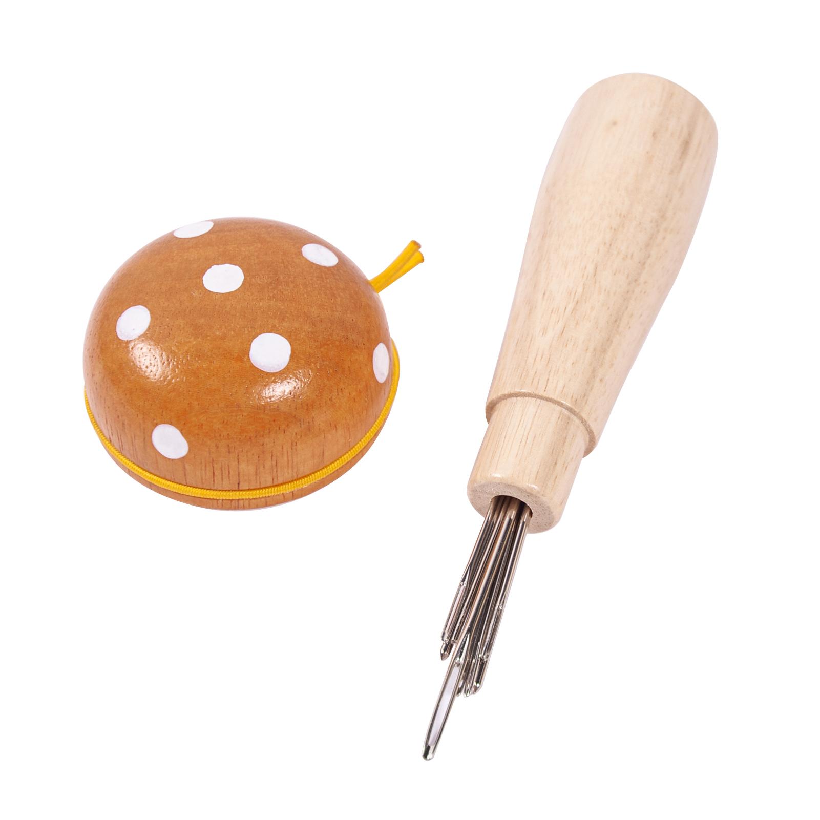 Konnwei Darning Tools Set For Fabric Hole Repair, Multifunctional Repair Kit, Big Mushroom Small Comb Needles Needle Holder Threader, Beech Wood, Ea