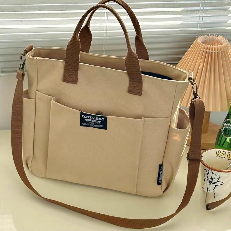Urban Minimalist Female Student Large Capacity Commuting Horizontal Canvas Single Shoulder Diagonal Cross Portable Tote Bag