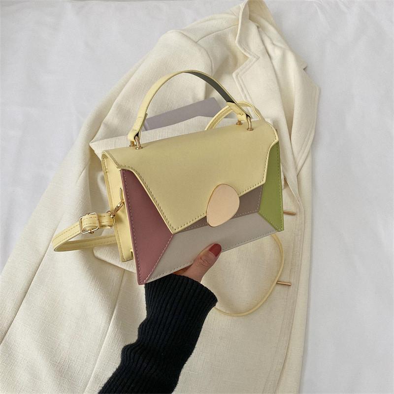 Stylish Small Square Bag For Autumn Trendy Color Block Shoulder Tote In Black Brown Blue Yellow
