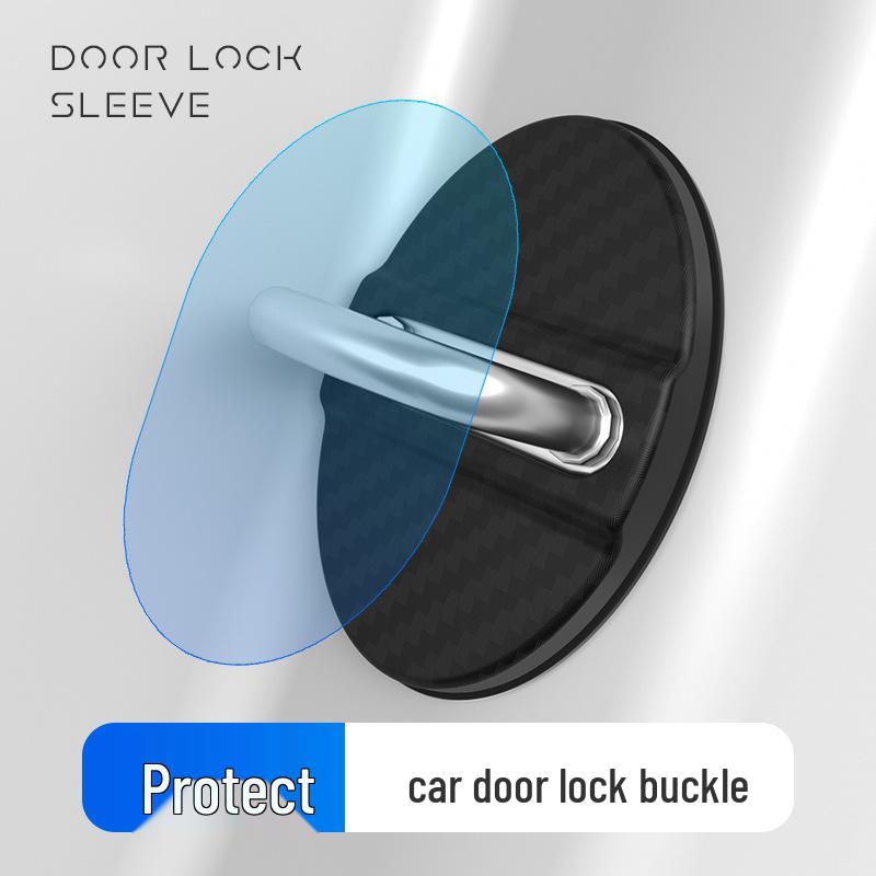 Universal Carbon Fiber Car Door Lock Protective Cover with Shock Absorption