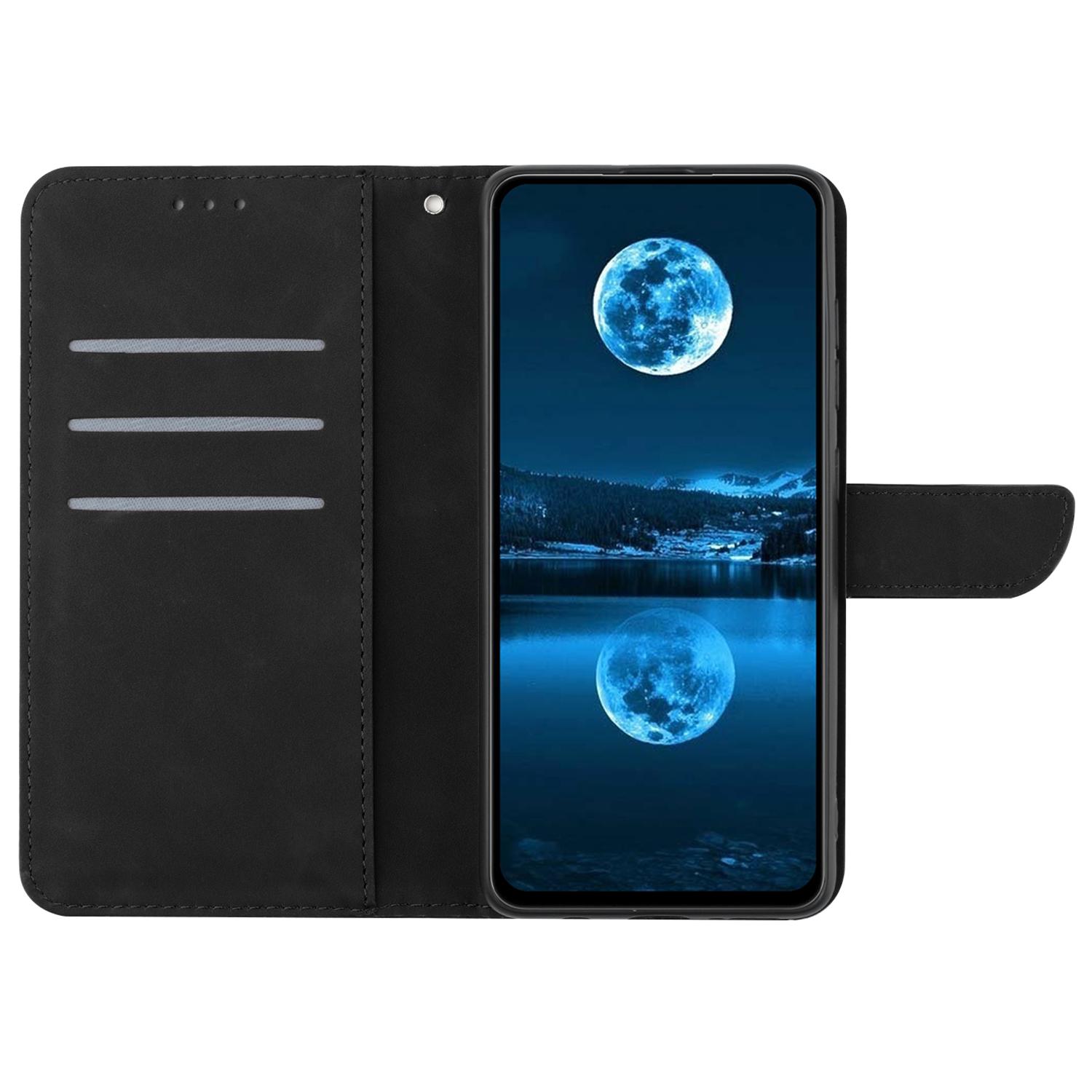 

HT05 For OnePlus 12 5G PU Leather Case Line Imprinted Protective Phone Cover Black