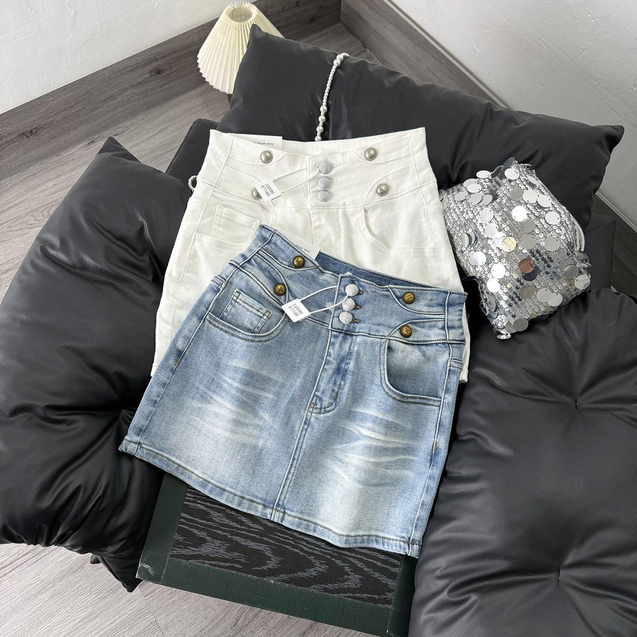 

Korean Style High-Waisted Elastic Denim A-Line Mini Skirt for Women - 2026 Spring Fashion Versatile Slimming Skirt XL світло-синій колір