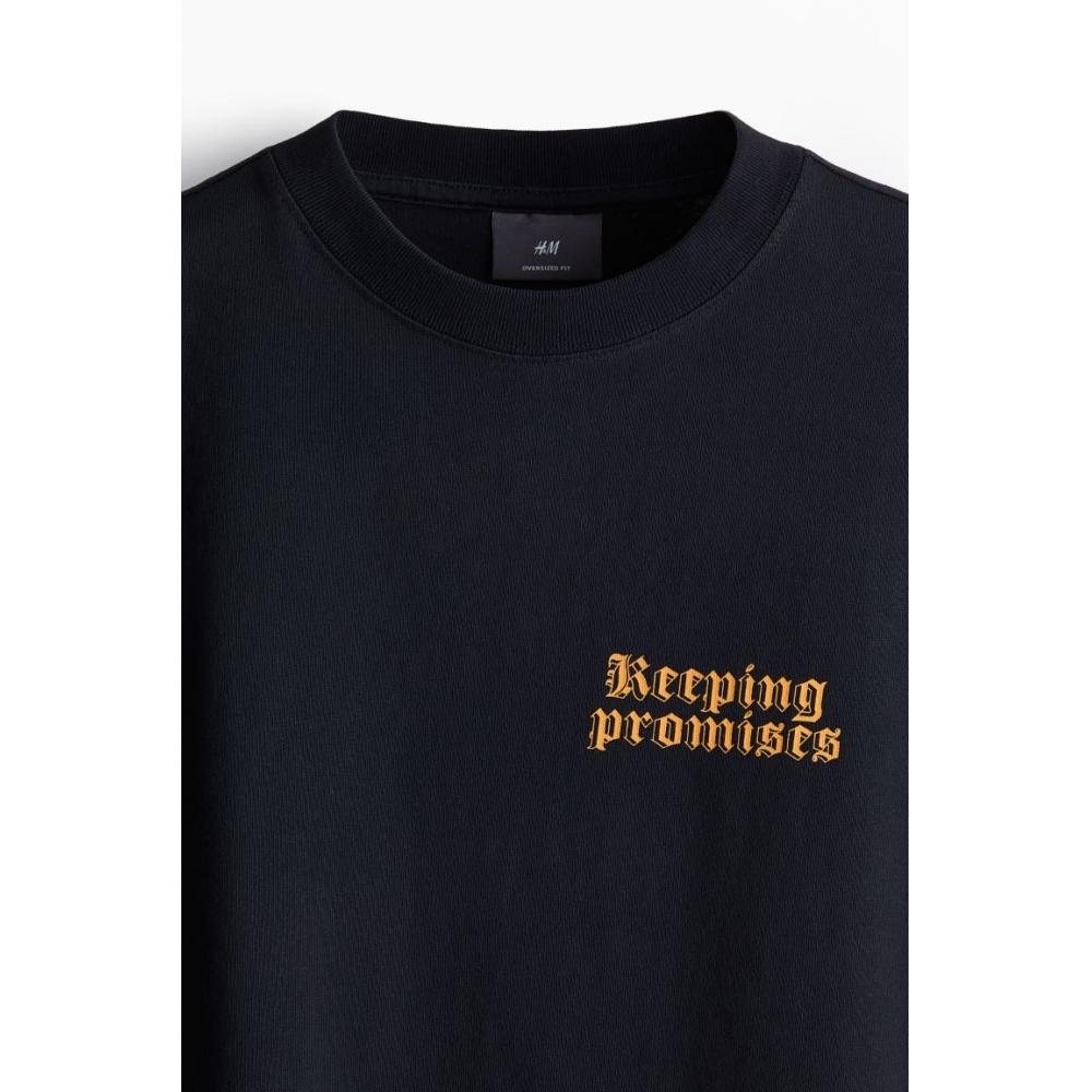 H M PrinT T sHirT Oversized fiT Black Keeping proMises