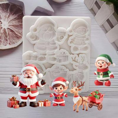 1Pc Christmas Silicone Mold Reindeer Santa Claus Sleigh Elf Fondant Cake Decorating Tools Cupcake Baking Mould For Sugarcraft