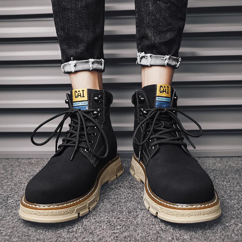 Classic British Style Chelsea High-top Men Punk Shoes Ankle Boots 2024 Genuine Leather Boots Men Cowhide Yellow Boots Work Shoes