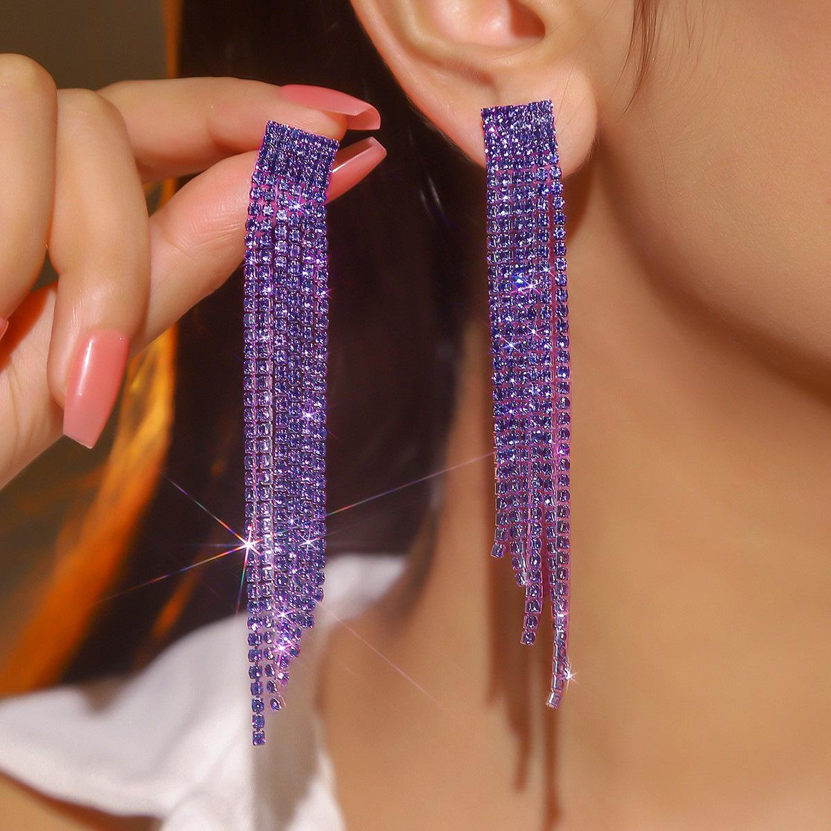 

Темпераментные разноцветные блестящие длинные серьги с кисточками из горного хрусталя, роскошные серьги премиум-класса, женские серьги, 1 пара