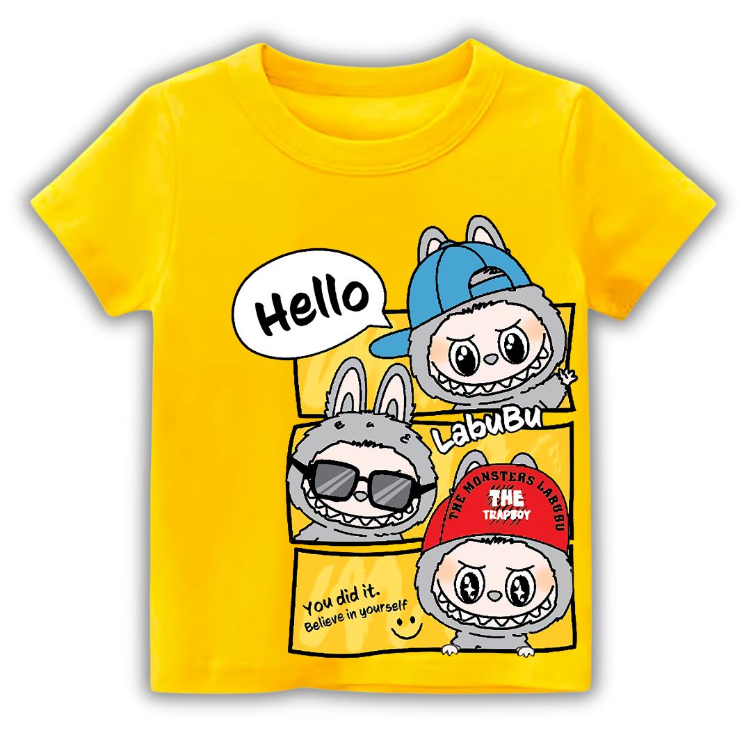 

2025 Popular Children s T-shirt Cool LABUBU Printed Cartoon Style Round Neck Short Sleeved Cute Girl s Top 100