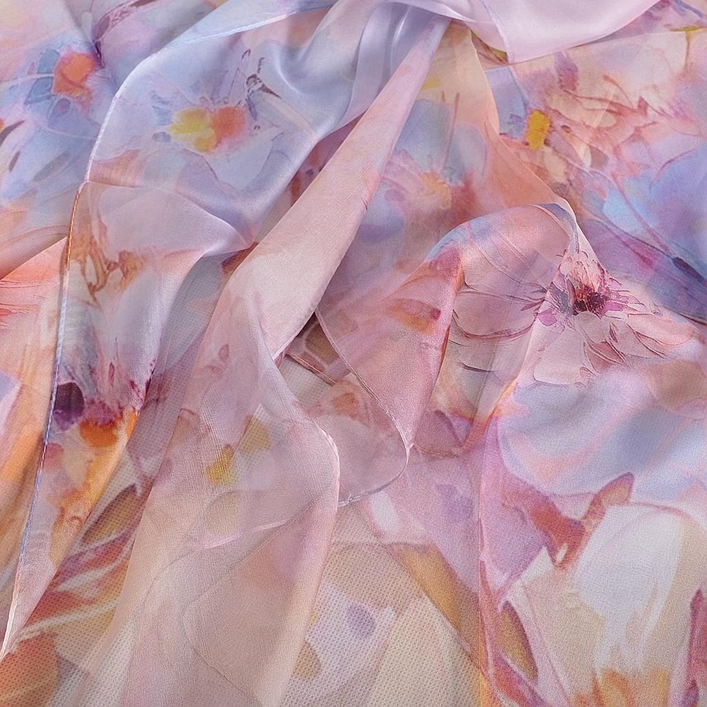[BYSIFA] Spring Fall Purple Pink Long Silk Scarf Floral Design 100% Mulberry Silk Beach Shawl Scarf Winter Silk Scarves Echarpes