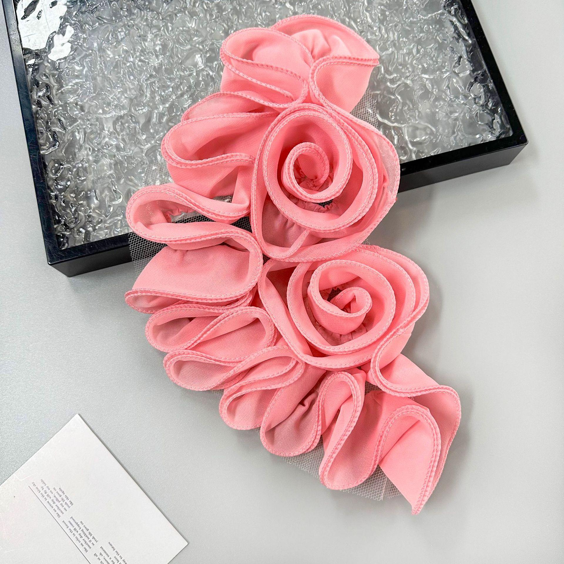 

European And American Solid Color Fungus Edge Flower Applique Wedding Dress Accessories Three-Dimensional Rose Clothing Accessories Cloth Sticker X3349 pink