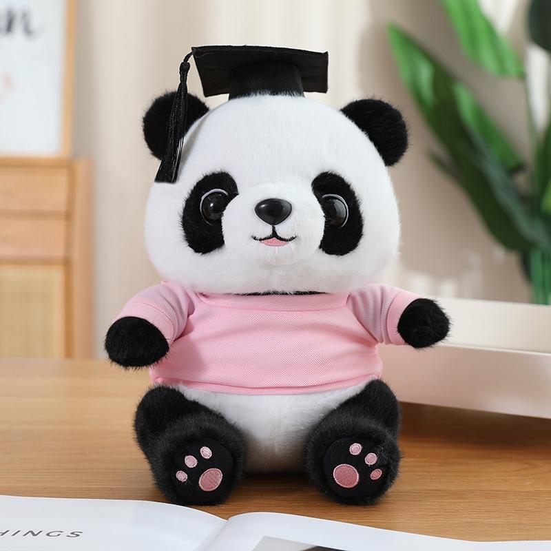 25cm Dr. Panda Plush Toy Dressing Panda Doll Panda Wearing Doctor's Hat Bear Doll Graduation Commemorative Gift For Students