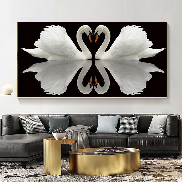 

Современное лебединое сердце, лебеди, любовь, холст, живопись, настенные художественные постеры и принты с животными для гостиной, спальни, домашний декор, без рамки 20cm×40cm NoFrame