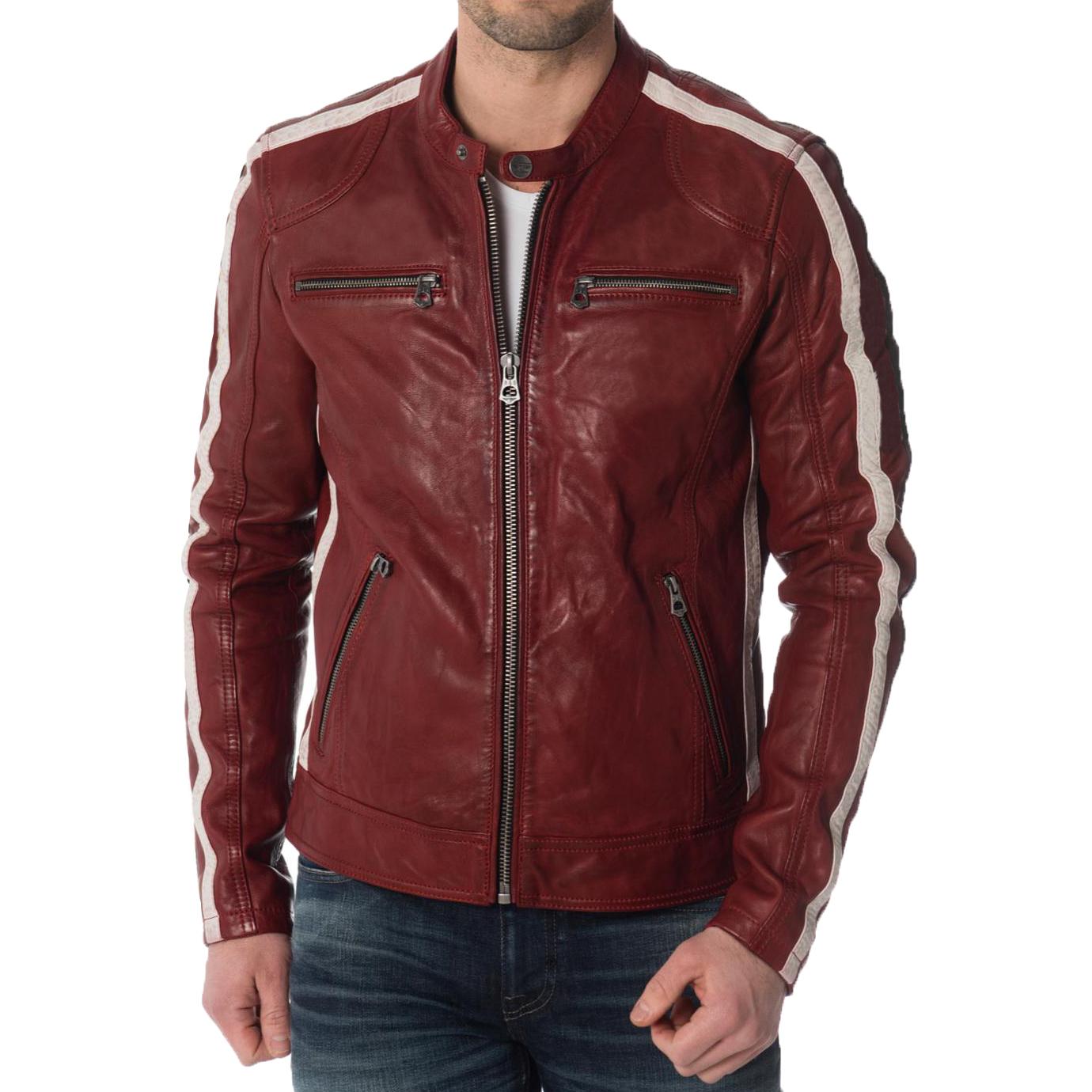 

SkinOutfit Men s Genuine Lambskin Dark Red Leather Jacket Stylish Motorcycle Bomber Biker Outerwear MJ 24 3XL червоний