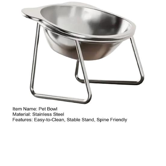 Elevated Pet Bowl Stainless Steel Raised Cat Bowl Tilted Pet Bowl with Removable Stand Cute Ears for Cats Dogs Neck
