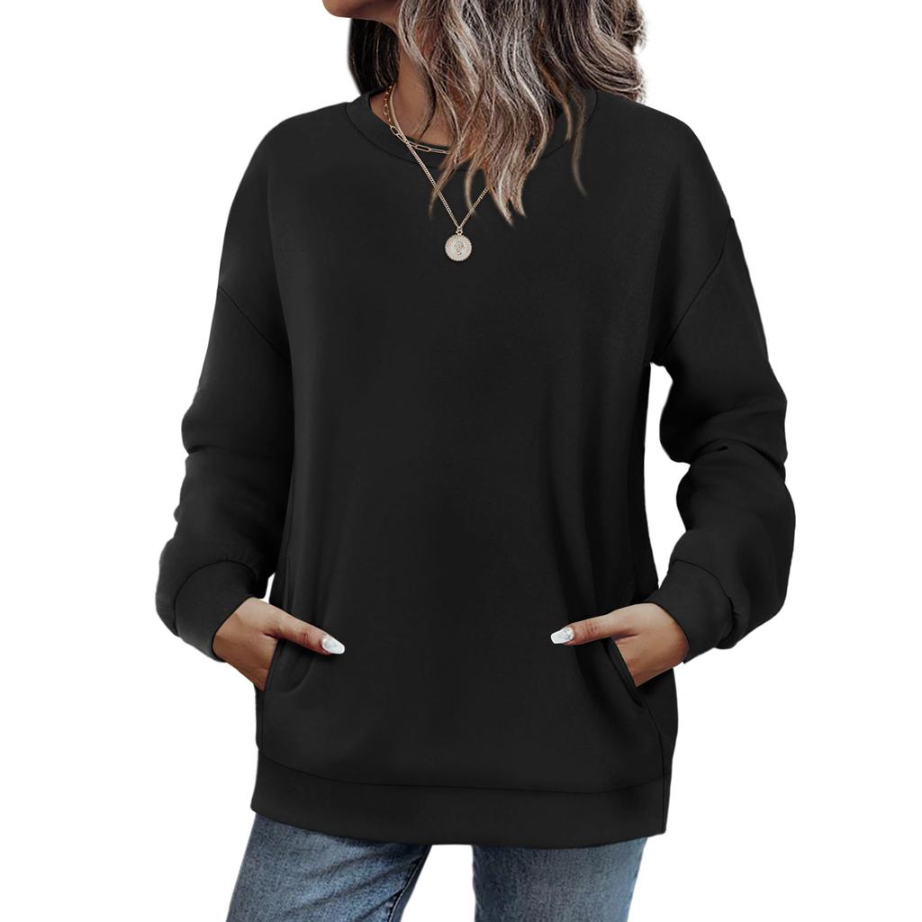 Crewneck Sweatshirts Women Long Sleeve Tops  Fall Fashion Clothes Winter Pullover With Pockets