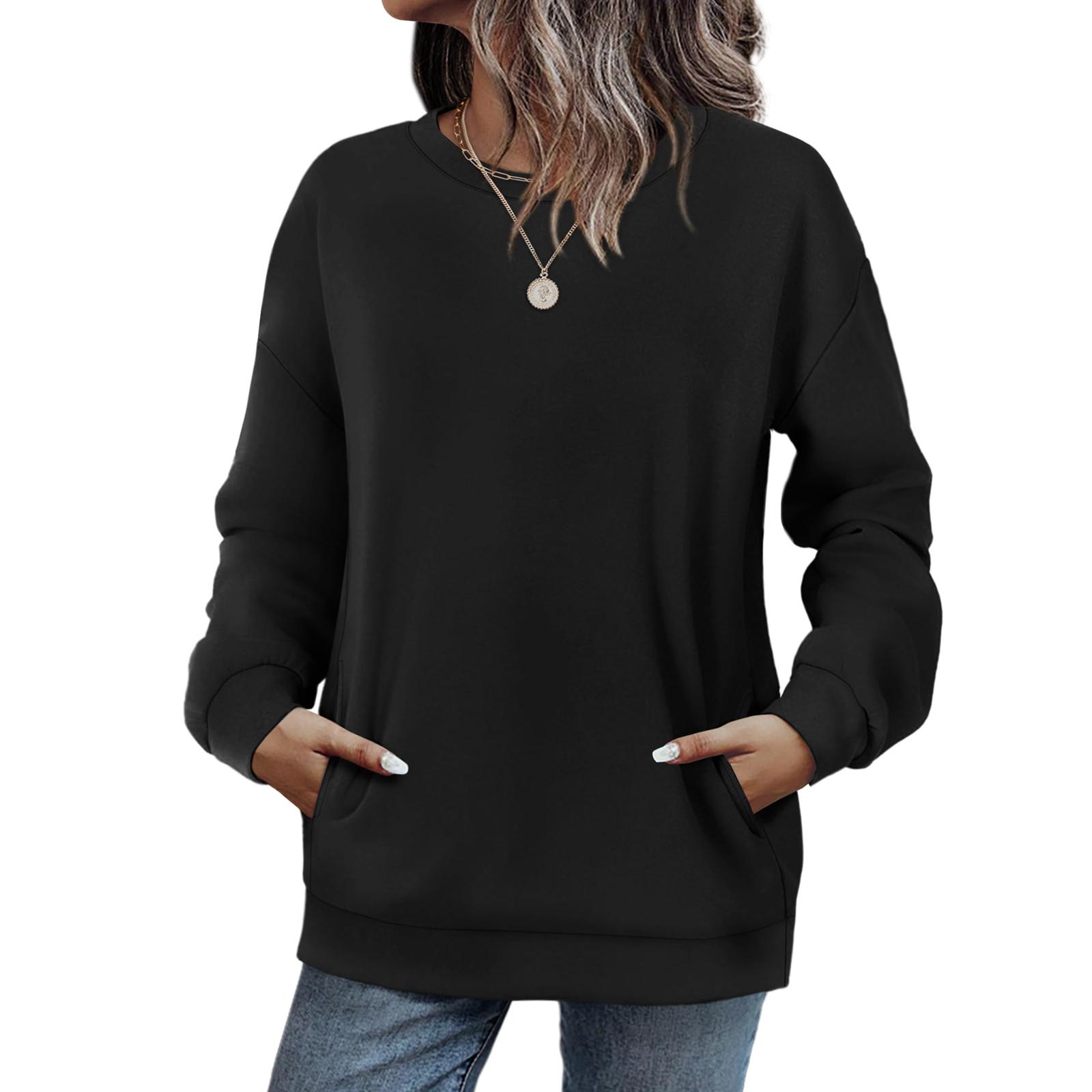 

Crewneck Sweatshirts Women Long Sleeve Tops Fall Fashion Clothes Winter Pullover With Pockets L чорний