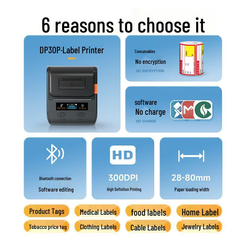 DeTong DP30P Thermal Label Printer CN Plug (adapter Included)