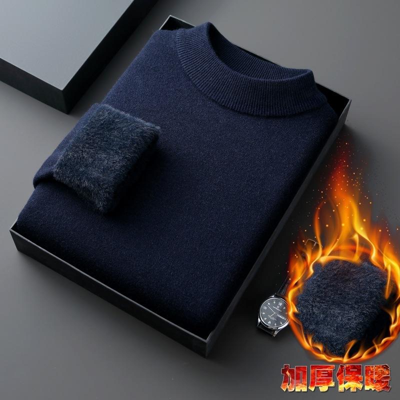 

Ten colors are available, new winter fleece thickened sweater, men s semi-turtleneck integrated fleece solid color men s sweater 190/4xl [recommended 92.5-100kg ] Темно-синій