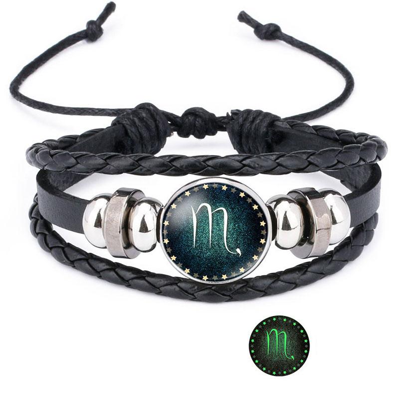 SUEMNG 2025 New Fashion 12 Constellation Luminous Bracelet Men Leather Charms for Women Girl Boys Party Jewelry Gifts