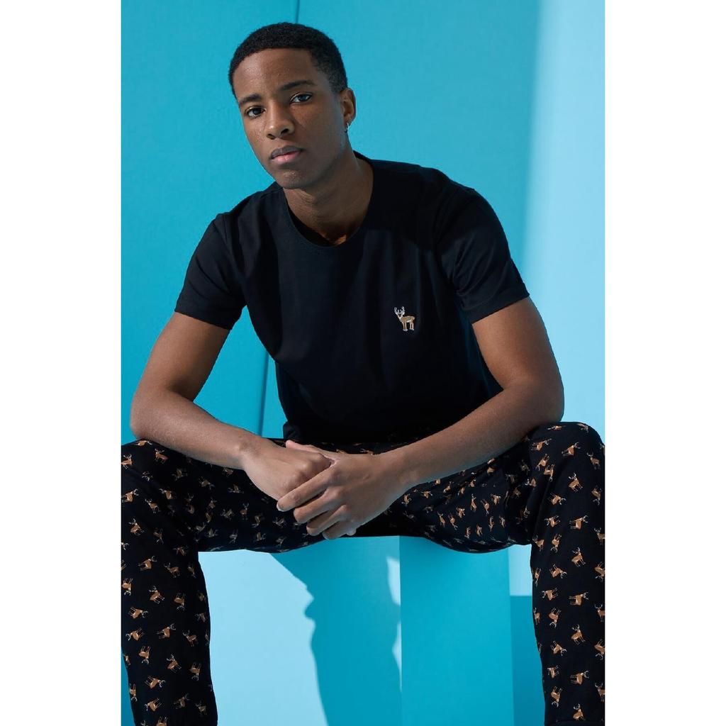 Kurzärmliges Herren-Pyjama-Set mit Dogg-Print in Schwarz