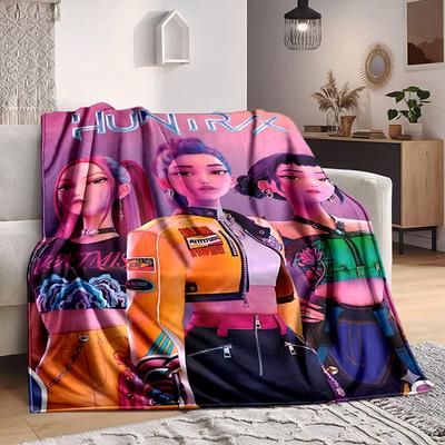 1PC Huntrix, K Pop Blanket Lightweight Flannel Throw Blanket for Sofa, Bed, Travel, Camping, Livingroom, Office, Couch