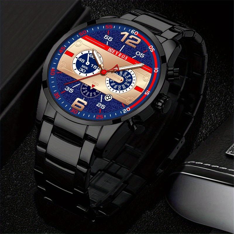 Men's Date Luminous Watch Stainless Steel Band Quartz Wristwatch & Stainless Steel Bracelet, Men's Gift