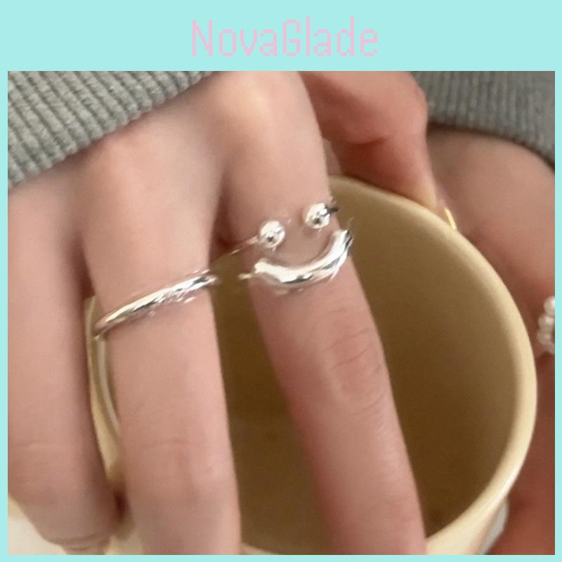 Trendiger Koreanischer Stil Smiley Gesicht Ring Für Frauen Verstellbarer Modischer Kupfer Accessoire