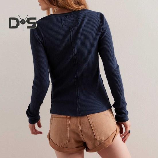 Женские трикотажные топы с круглым вырезом и длинным рукавом — фото 11