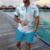 2025 Men's Beach Digital Print Zipper Polo & Shorts Set