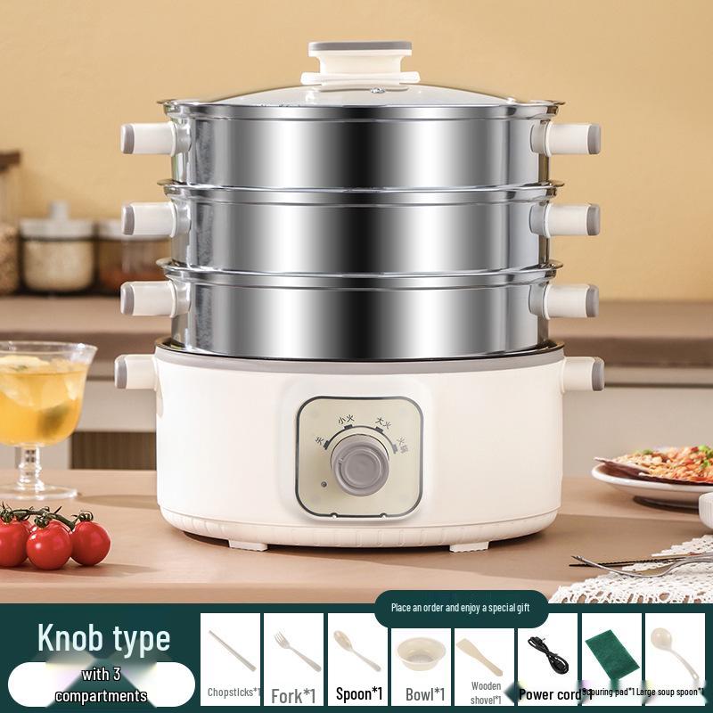Vaporiera Elettrica a Tre Piani: Multifunzionale, Spegnimento Automatico, Grande Capacità, Timer, Pentola Elettrica Multi-livello, Cestello per Cottura a Vapore