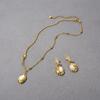 Retro Metal Pleated Copper Plated With 18K Real Gold Inlaid With White Shells, Simple Temperament Versatile Earrings Necklace