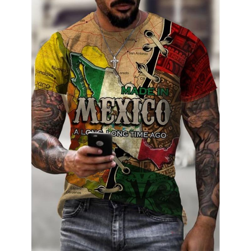 Camiseta mexicana unissex casual manga curta camisetas gola redonda streetwear méxico estampado camisetas tops grandes roupas masculinas GG