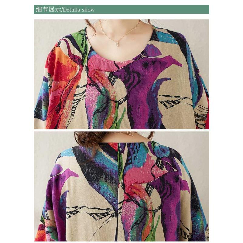 Round Neck Loose Plus Size Literary Plus Long Sleeve Dress