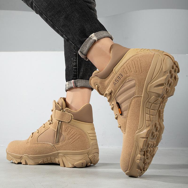 Fashion Non-slip Thick Soles Motorcycle Boots New Breathable Hiking Boots Men's High Tops Outdoor Hiking Shoes Fashion Men's Boots