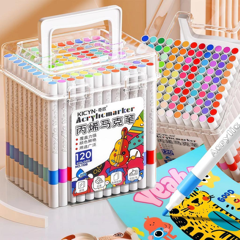 Acrylic Brush Markers Set with Portable Carry Case, Liquid Ink Acrylic Paint Markers for Drawing, Art Projects & DIY Crafts
