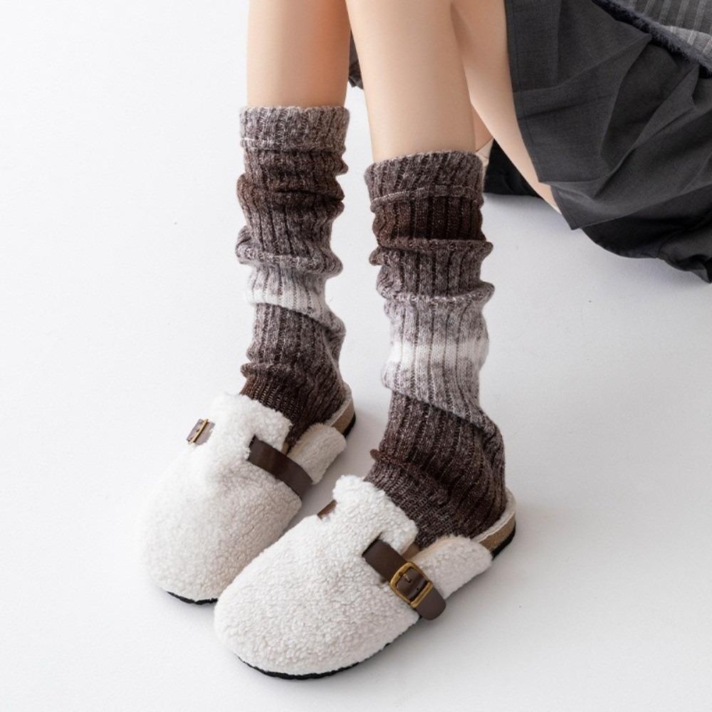 

New Gradient Color Leg Warmers Harajuku Thickened Middle Tube Socks Knitted Mid-Calf Sock Autumn and Winter 35-39