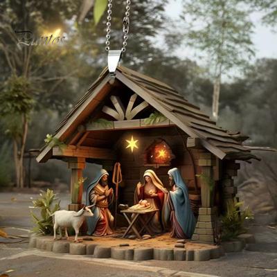 Doğum Sahnesi Kolye Akrilik İsa'nın Doğuşu Noel Asılı Süsü Şenlik Dekoru Dini Anma Süsü Noel Ağacı Şömine Arabası