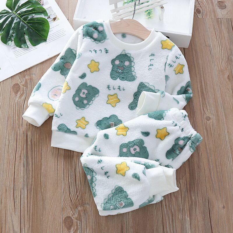 Ropa de hogar para niños de otoño e invierno, pijamas bonitos para bebés y niñas, conjuntos de 2 uds. De pijamas de dibujos animados para niños, pijamas cálidos de manga larga