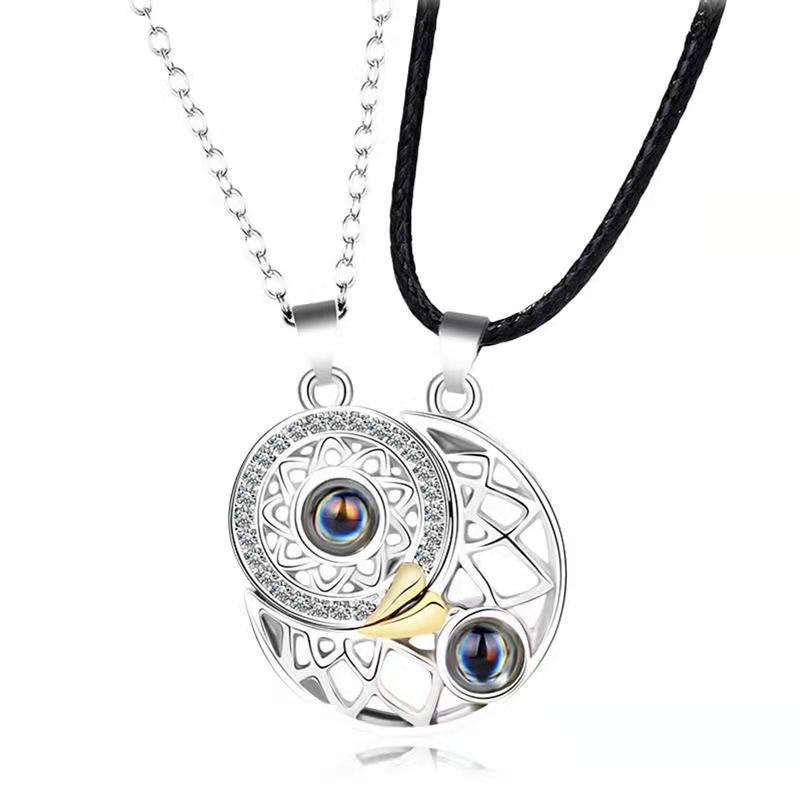 Magnetic Sun & Moon Couple Necklace with Projector Pendant