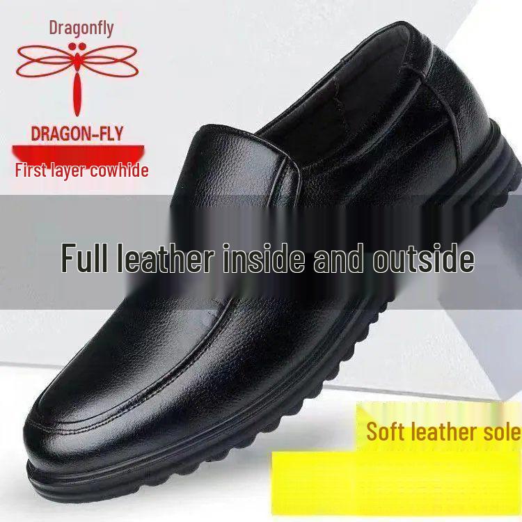 Dragonfly Men's Genuine Leather Breathable Non-Slip Casual Shoes for Middle-Aged & Elderly