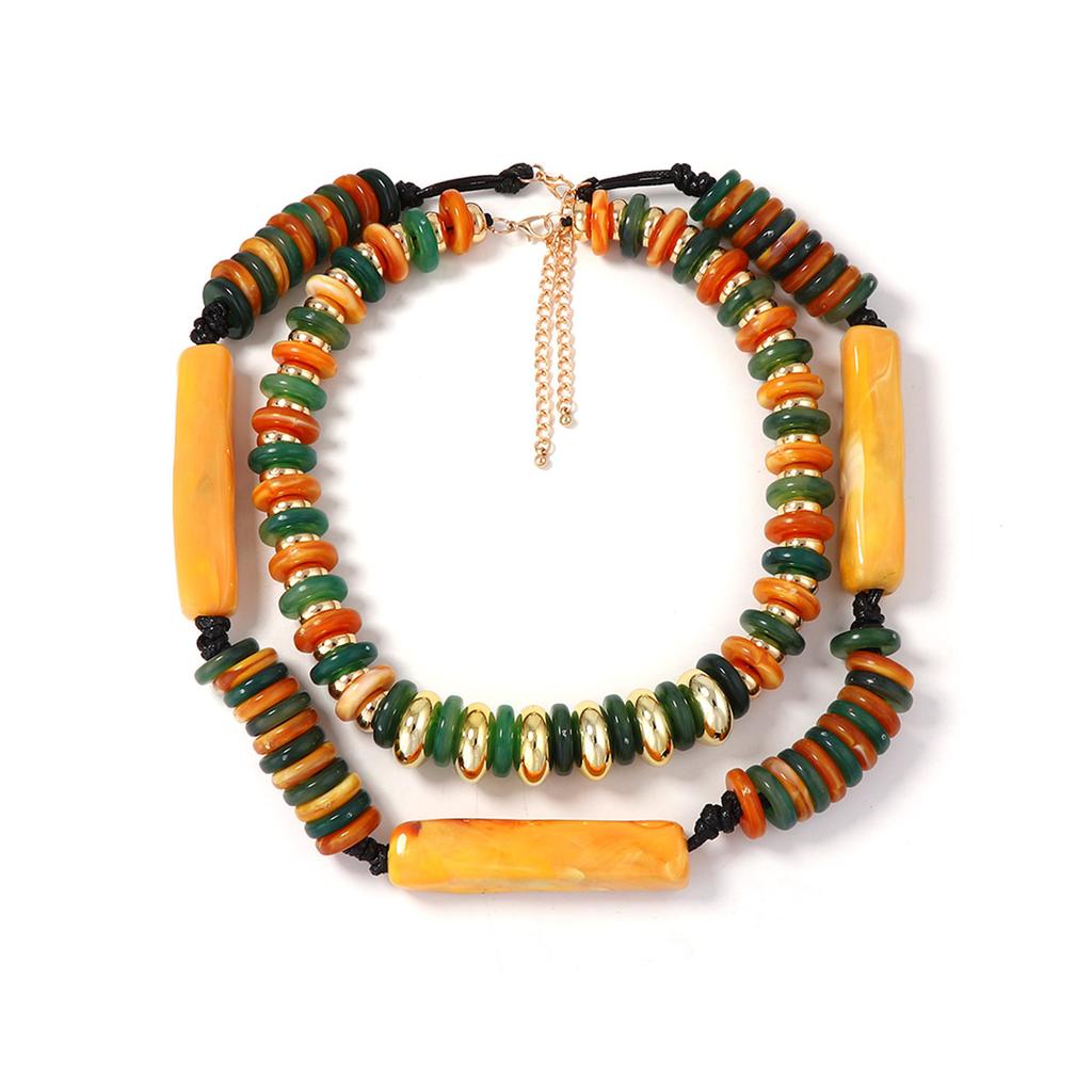 European and American Literary and Artistic Retro Trends, High-end Geometric Beading, CCB Double-layered Wear, Fashionable Casual Women's Necklaces